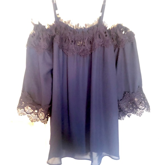 Tops - IN Blouse Cold Shoulder Spaghetti Straps Lace Trim